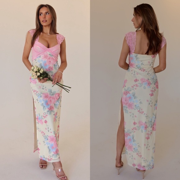 *24 HOUR SALE* Pretty In Pastels Floral Print Lace Maxi Dress - Picture 9 of 10